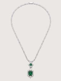 Rear View of Amaris Tennis Necklace and Earrings in Rhodium Plated Metal-Green Comfort Fit Copper 16 inches 22.5gms Mix Metal