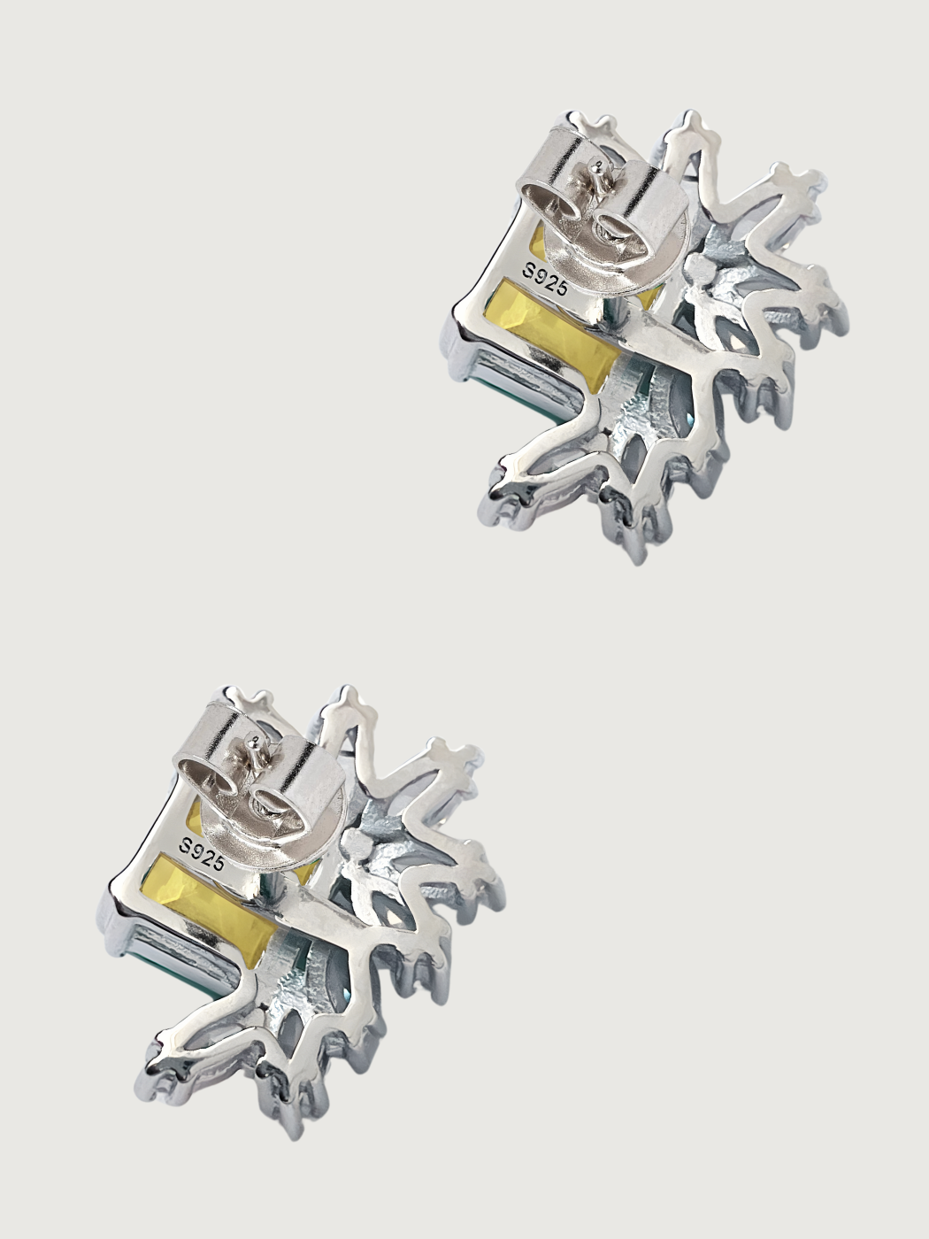 Rear View of Celestia Stud Earrings in 925 Sterling Silver - Yellow Jewelry for Pierced Ears Metal 1.5 cm 6gms