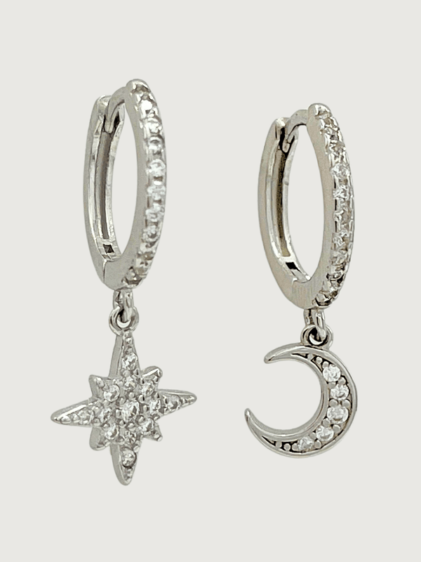 Stella Crescent & Star Earrings in Sterling Silver