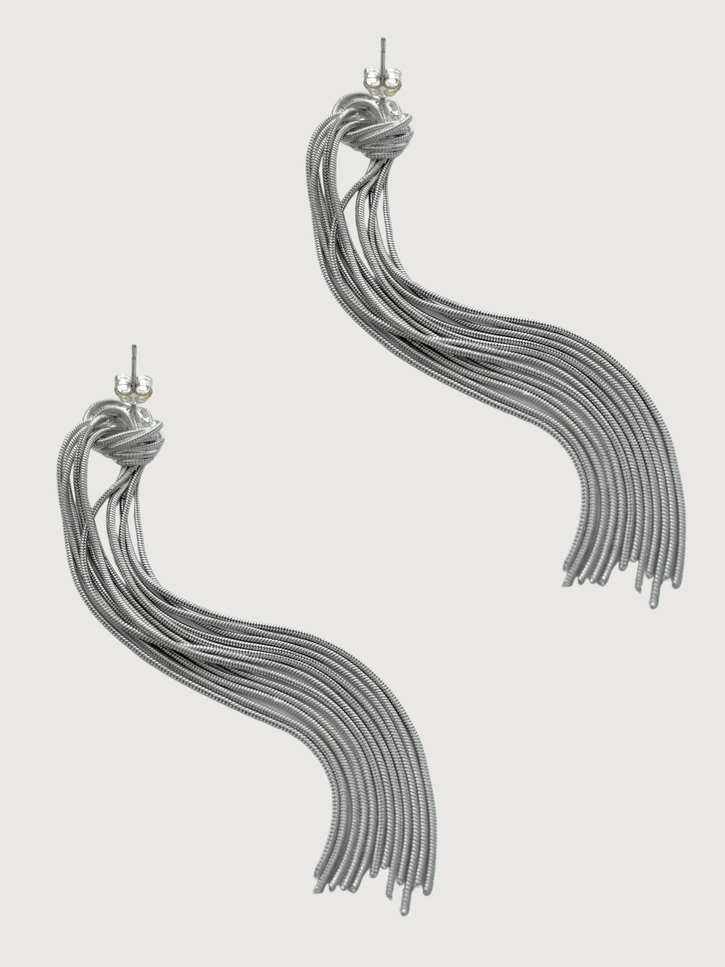 Rear View of Clara Tassel Earrings Jewelry for Pierced Ears Rhodium Plated Copper Metal 925 Sterling Silver One Size 15.5gms