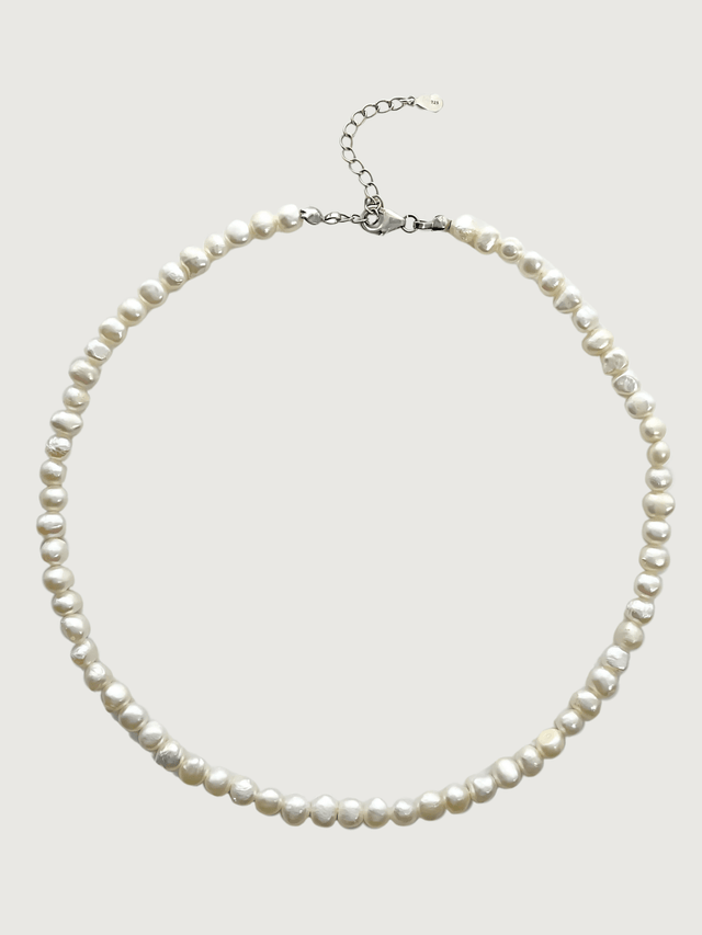 Front View of Ariel Keshi Pearl Necklace in 925 Sterling Silver Adjustable Length Metal Stone One Size 16.7gms