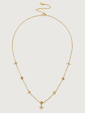 Front View of Irene Star Charm Necklace in 18K Gold Plated Sterling Silver Adjustable Length 18k 925 Metal 17 inches 2.3gms
