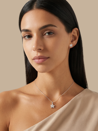 Alternate View of Model Wearing Belle Snowflake Pendant Necklace Fixed Length 925 Sterling Silver One Size 3.2gms