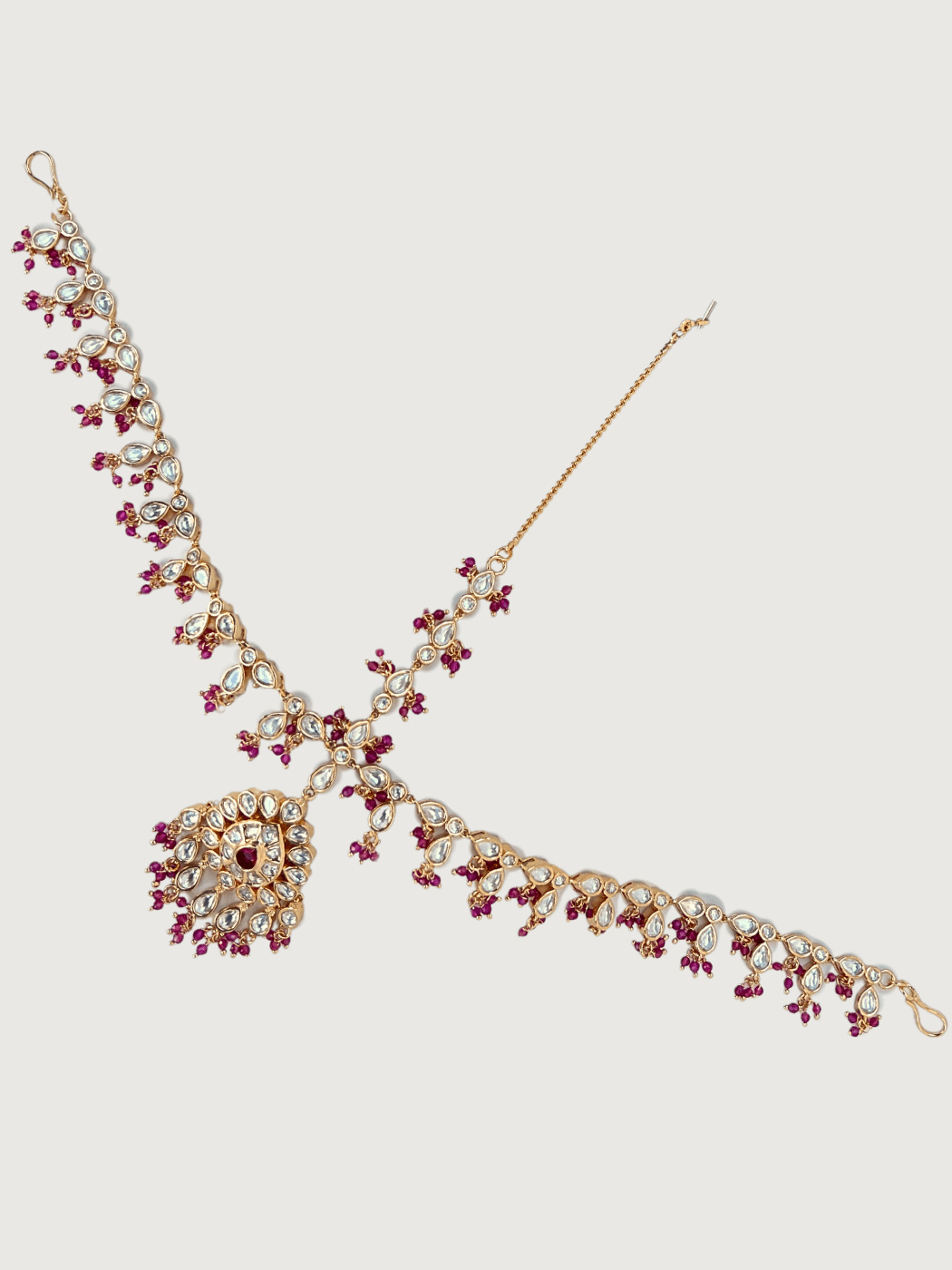 Nidhi Kundan Polki Matha-Patti in Gold Finish Comfort Fit Plated Brass Metal Stone One Size 48gms