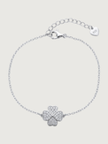 Front View of Cara Clover Bracelet Adjustable Length 925 Sterling Silver One Size 2.2gms