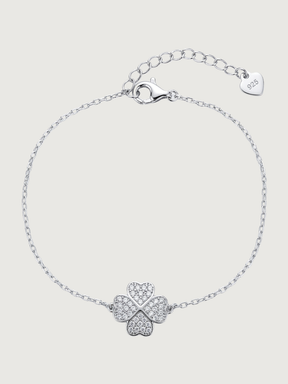 Front View of Cara Clover Bracelet Adjustable Length 925 Sterling Silver One Size 2.2gms