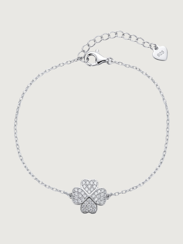 Front View of Cara Clover Bracelet Adjustable Length 925 Sterling Silver One Size 2.2gms