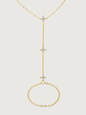 Closeup of Irene Star Hand Chain Bracelet in 18k Gold Plated 925 Sterling Silver Comfort Fit One Size 1.5gms