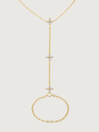 Closeup of Irene Star Hand Chain Bracelet in 18k Gold Plated 925 Sterling Silver Comfort Fit One Size 1.5gms