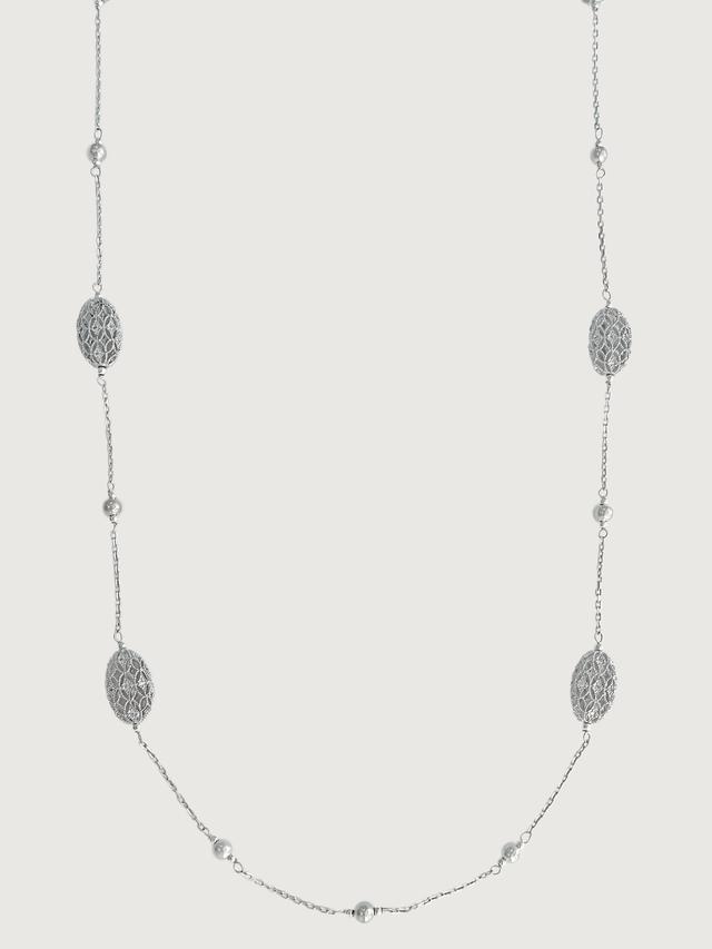 Front View of Sylvia Long Necklace in 925 Sterling Silver Comfort Fit 94 cm 18.9gms