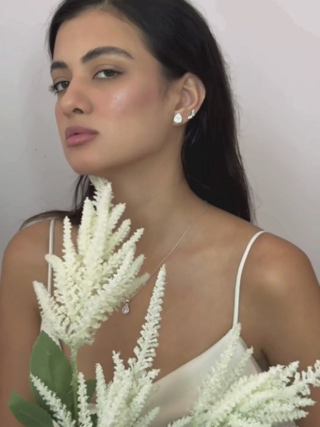 Video of Zia Drop Pendant Necklace & Stud Earring Set in Sterling Silver Fixed Length 925 Metal 4.8gms